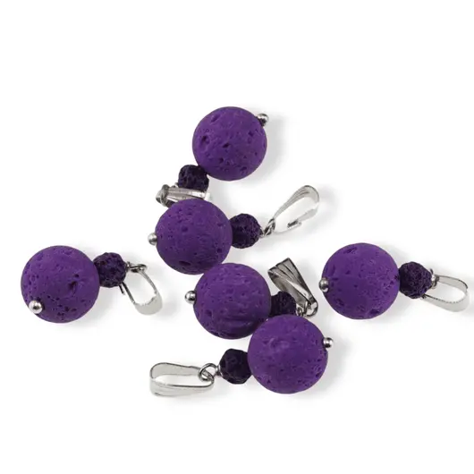 Pandantiv Roca vulcanica mov, sfere 10mm si 4mm