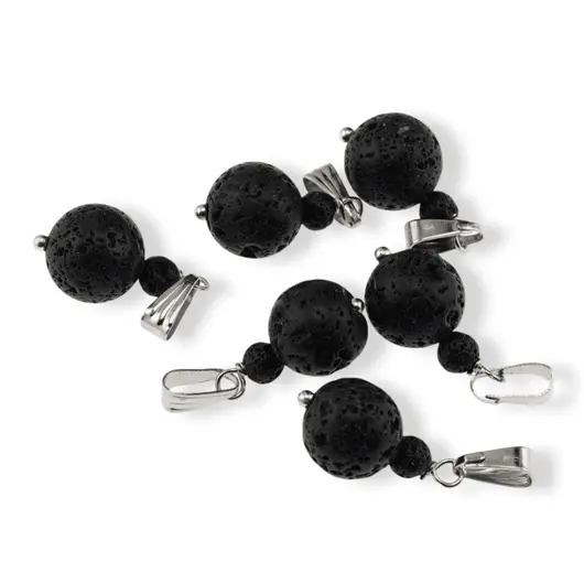Pandantiv Roca vulcanica, sfere 10mm si 4mm