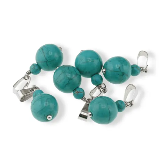 Pandantiv Turcoaz verde, sfere 10mm si 4mm