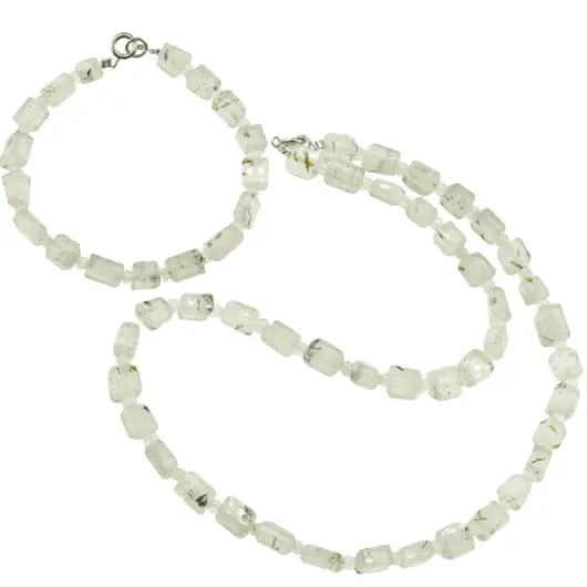 Set Colier si Bratara Prehnit fatetat 7-10mm si discuri 3mm