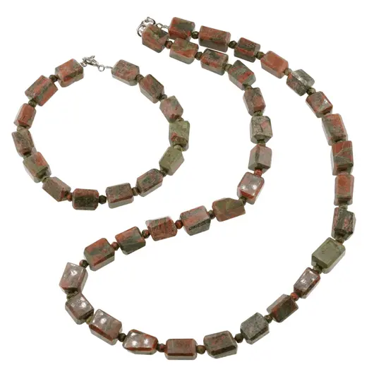 Set Colier si Bratara Unakit fatetat 9-12mm si discuri 3mm