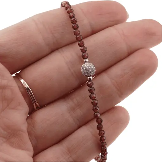 Bratara Granat Rhodolit sfere fatetate cu element argintiu, 3mm, imagine 3