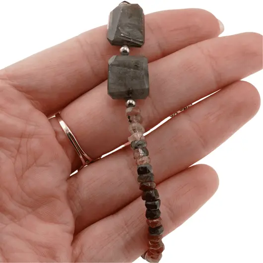 Bratara Turmalina discuri fatetate 4mm, Labradorit si Piatra Soarelui, imagine 3