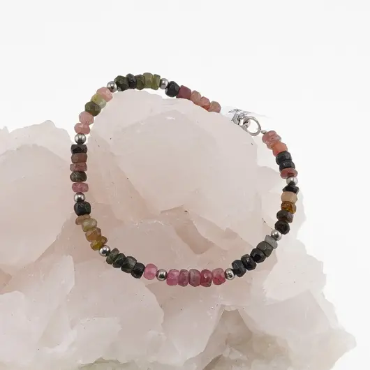 Bratara Turmalina multicolora discuri fatetate cu bumbi, 4mm, imagine 2