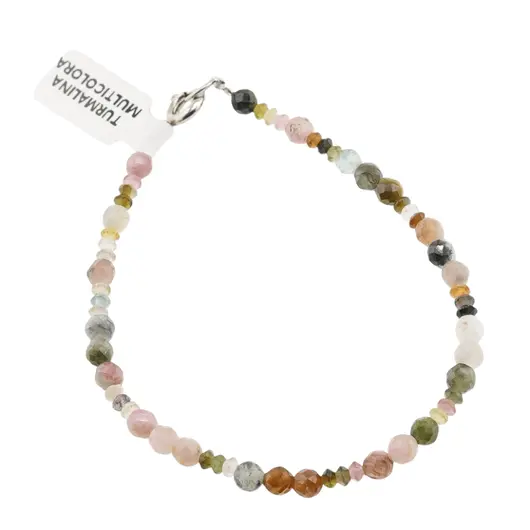 Bratara Turmalina multicolora sfere si discuri fatetate, 3-4mm