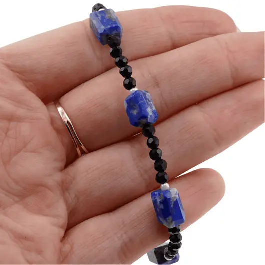 Bratara Turmalina neagra sfere fatetate si Lapis Lazuli tubular, 4-10mm, imagine 3