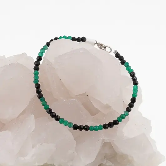 Bratara Turmalina neagra si Onix verde sfere fatetate, 3-4mm, imagine 2