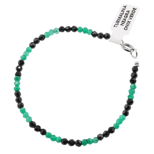 Bratara Turmalina neagra si Onix verde sfere fatetate, 3-4mm