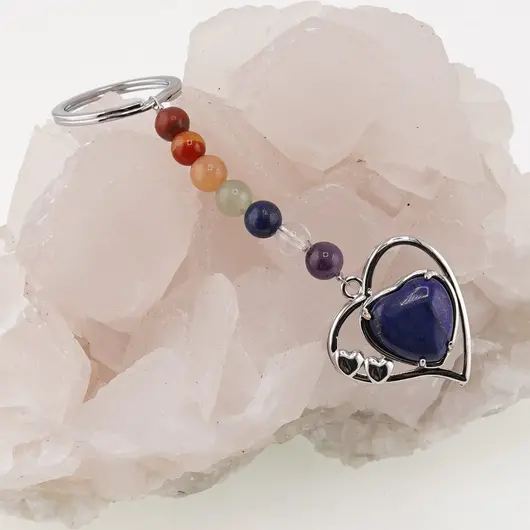 Breloc 7 chakre cu Inima Lapis Lazuli in montura, imagine 2