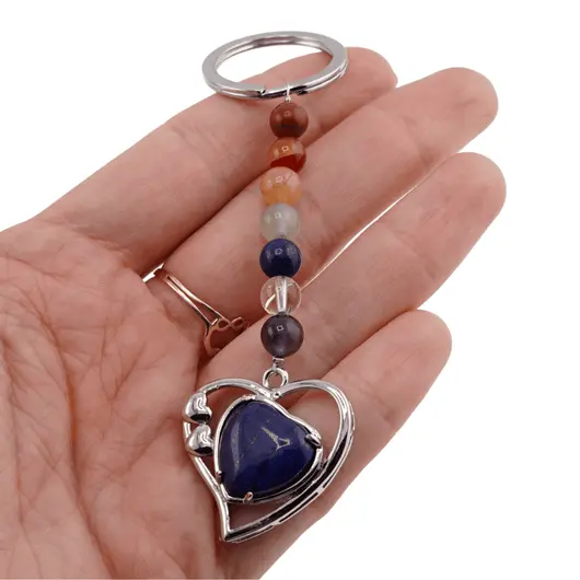 Breloc 7 chakre cu Inima Lapis Lazuli in montura, imagine 3