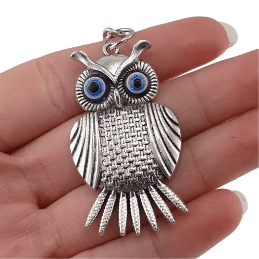 Breloc Bufnita argintie cu Ochiul lui Horus, 10cm, imagine 2