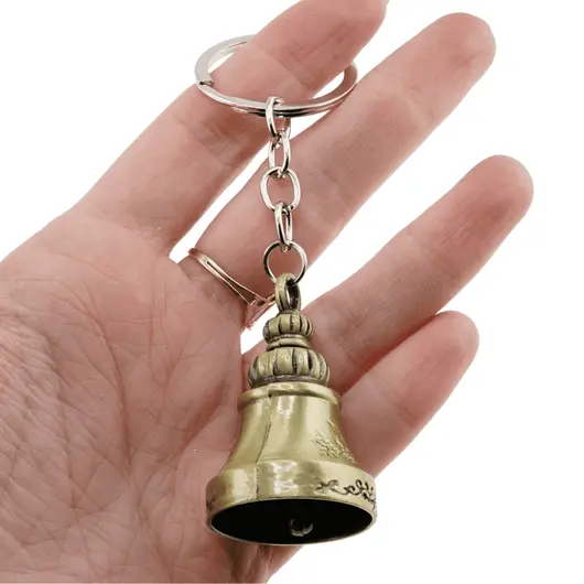 Breloc clopot cu detalii gravate, alama - 10,5cm, imagine 3