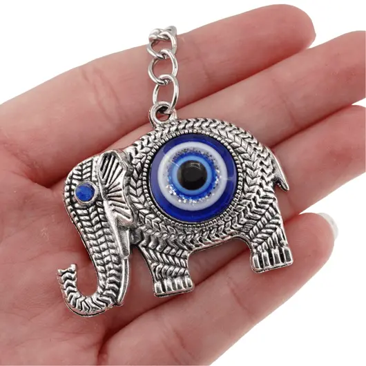 Breloc Elefant argintiu cu ochi protector, 9cm, imagine 2