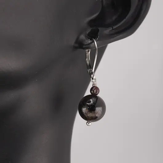 Cercei cu agatatoare Granat, sfere 10mm si 4mm, imagine 2