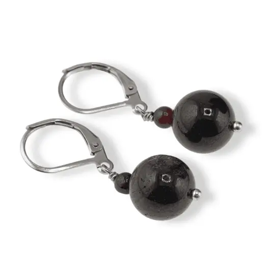 Cercei cu agatatoare Granat, sfere 10mm si 4mm