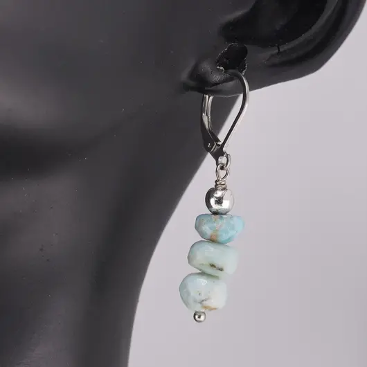 Cercei cu agatatoare Larimar discuri fatetate, 7-8mm, imagine 2
