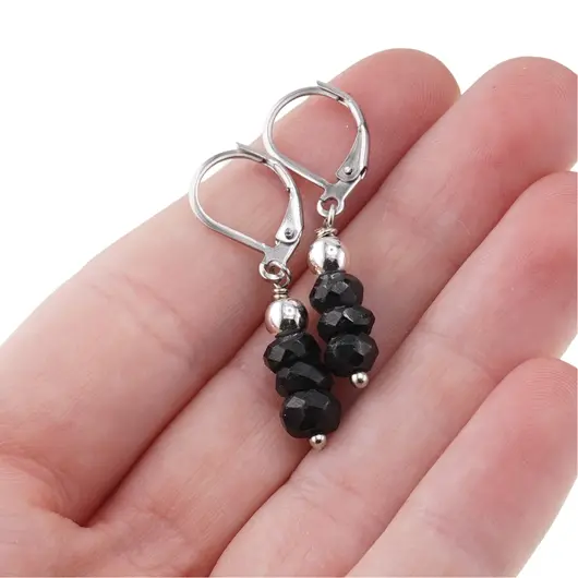 Cercei cu agatatoare Turmalina neagra discuri fatetate, 5mm, imagine 3