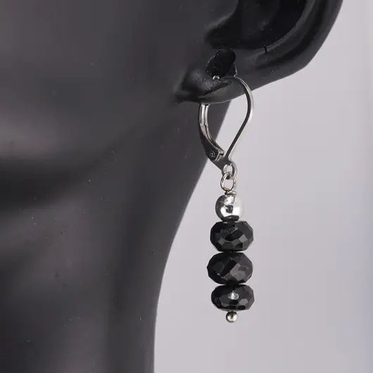 Cercei cu agatatoare Turmalina neagra discuri fatetate, 6mm, imagine 2
