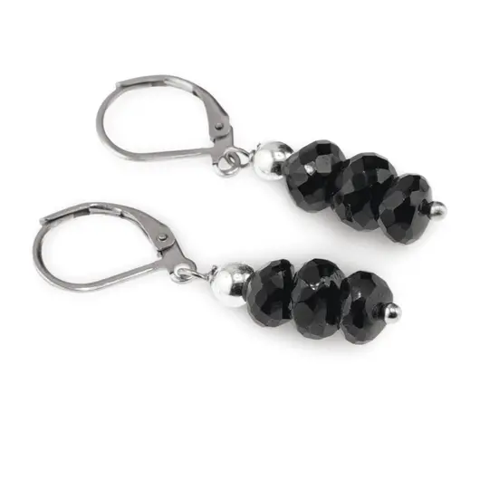 Cercei cu agatatoare Turmalina neagra discuri fatetate, 6mm