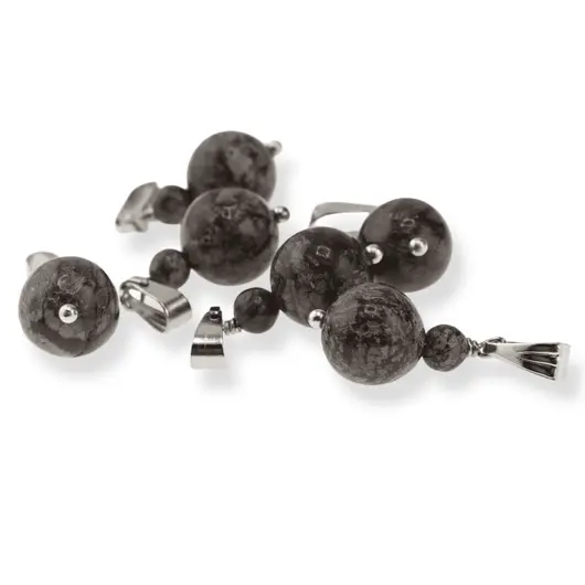 Pandantiv Obsidian fulg de nea maroniu, sfere 10mm si 4mm, imagine 2