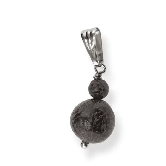 Pandantiv Obsidian fulg de nea maroniu, sfere 10mm si 4mm, imagine 3