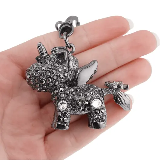Breloc Alicorn si zirconii, negru - 10cm, imagine 2