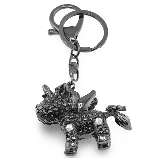 Breloc Alicorn si zirconii, negru - 10cm