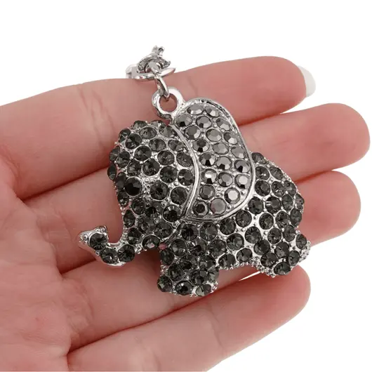 Breloc Elefant si zirconii, negru - 10cm, imagine 2
