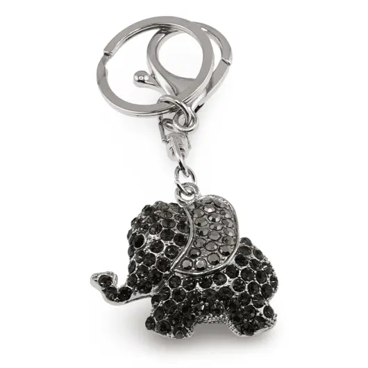 Breloc Elefant si zirconii, negru - 10cm