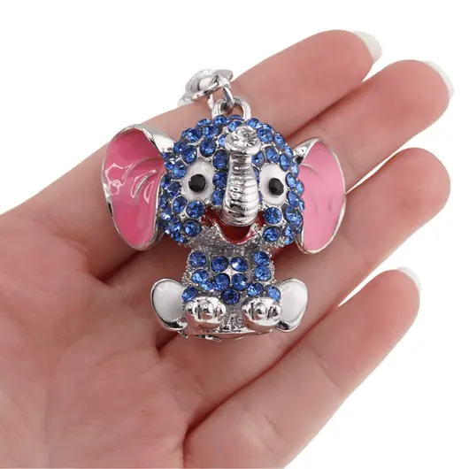 Breloc Elefant vesel si zirconii, albastru - 10cm, imagine 2