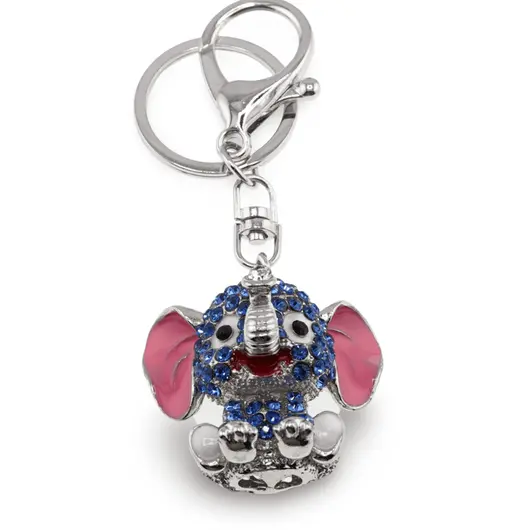 Breloc Elefant vesel si zirconii, albastru - 10cm