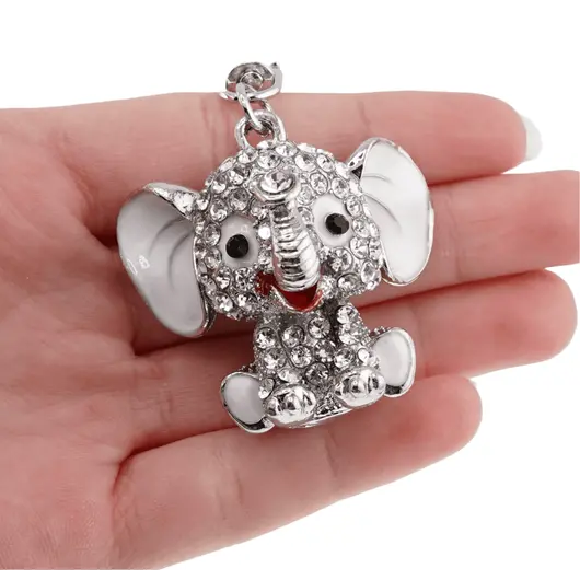 Breloc Elefant vesel si zirconii, argintiu - 10cm, imagine 2