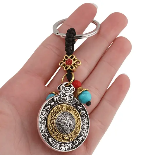Breloc Feng Shui Amuleta cu nod mistic si Bagua cu simboluri de protectie, 10cm, imagine 2