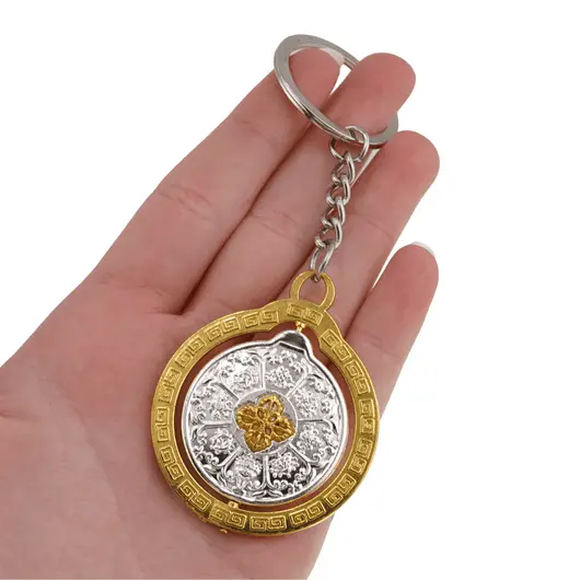 Breloc Feng Shui Amuleta cu nod mistic si cele 8 simboluri tibetane si dublu dorje, imagine 2