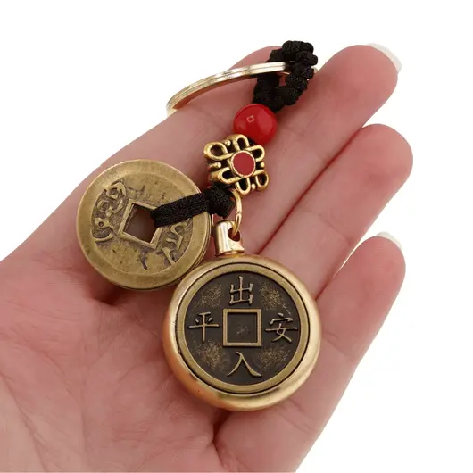 Breloc Feng Shui Amuleta cu nod mistic si monezi chinezesti, 8,5cm, imagine 2
