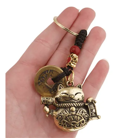 Breloc Feng Shui Amuleta cu nod mistic si pisica cu ciocanul dorintelor, 10,5cm, imagine 2