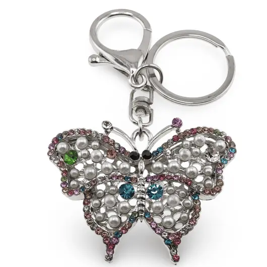 Breloc Fluture cu zirconii si perle, multicolor - 10cm