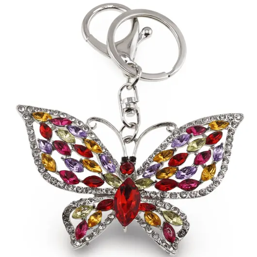 Breloc Fluture si zirconii, multicolor - 10cm