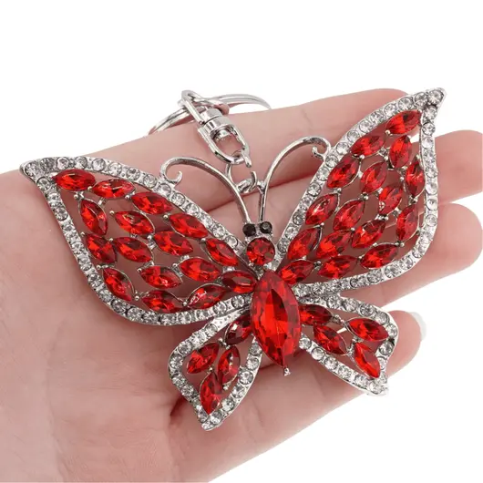 Breloc Fluture si zirconii, rosu - 10cm, imagine 2