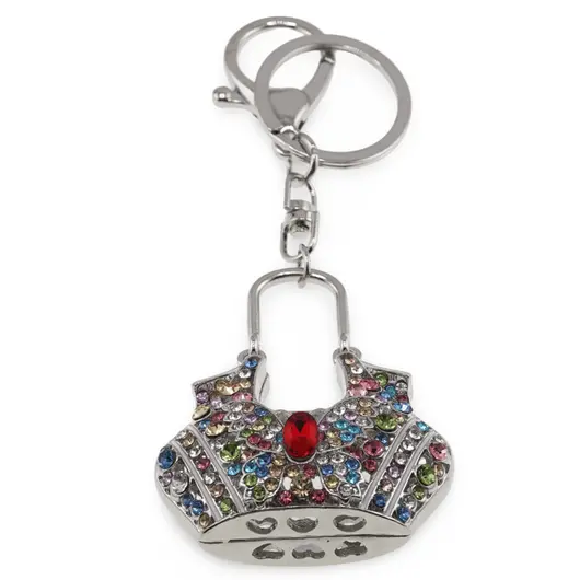 Breloc Geanta si fluture cu zirconii, multicolor - 11,5cm