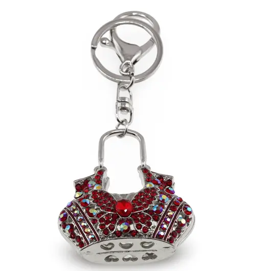 Breloc Geanta si fluture cu zirconii, rosu - 11,5cm