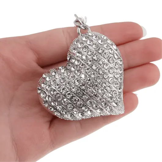 Breloc Inima si zirconii, argintiu - 11cm, imagine 2