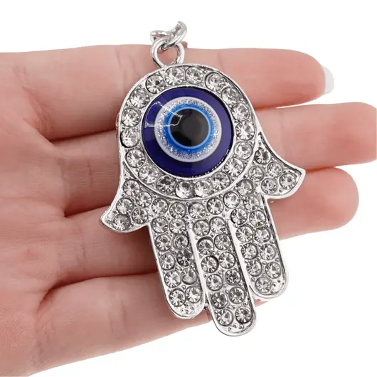 Breloc mana Fatimei si Ochi protector, argintiu - 12cm, imagine 2