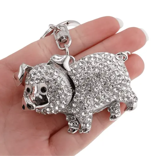Breloc Porc si zirconii, argintiu - 10cm, imagine 2