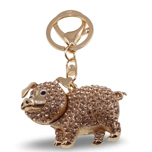 Breloc Porc si zirconii, crem - 10cm