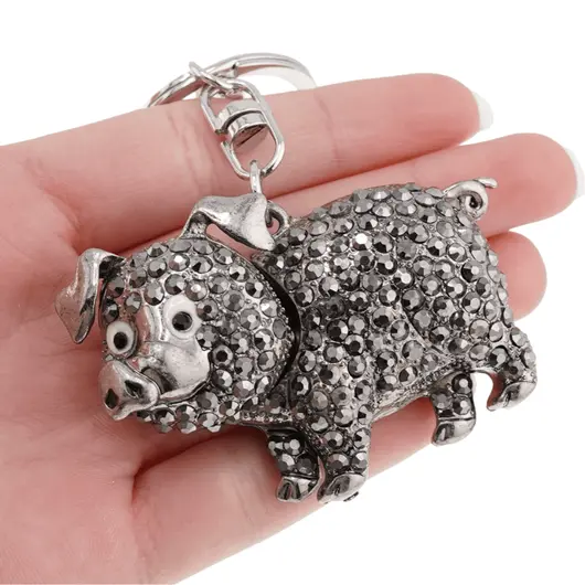 Breloc Porc si zirconii, negru - 10cm, imagine 2