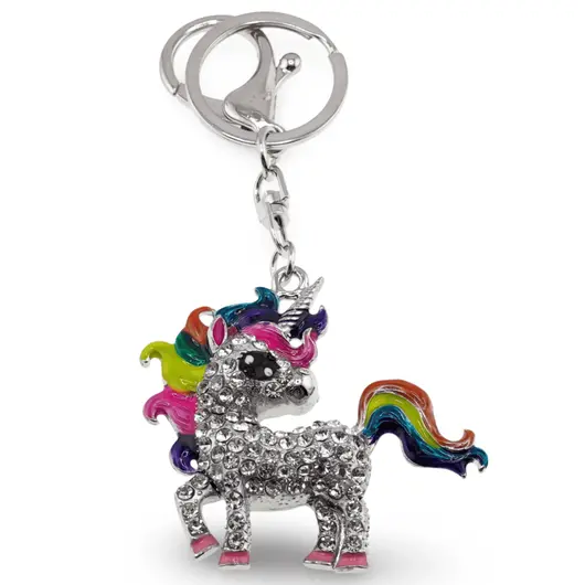 Breloc Unicorn si zirconii, multicolor - 11cm