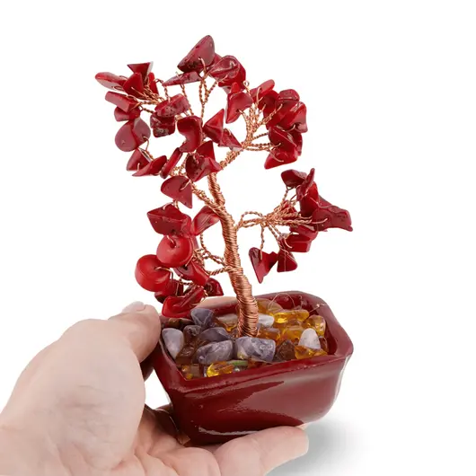 Copac in ghiveci cu cristale si pietre de Coral rosu - 14cm, imagine 3