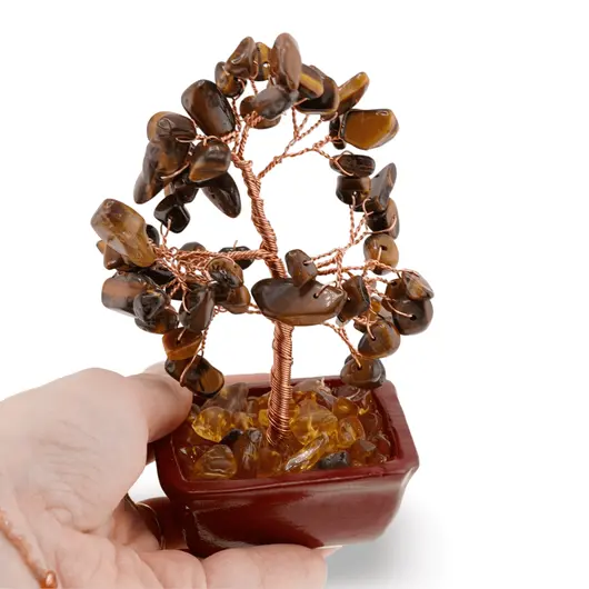 Copac in ghiveci cu cristale si pietre de Ochi de tigru - 14cm, imagine 3