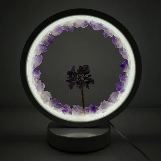 Lampa rotunda decorativa cu cristale naturale Ametist, USB, imagine 4